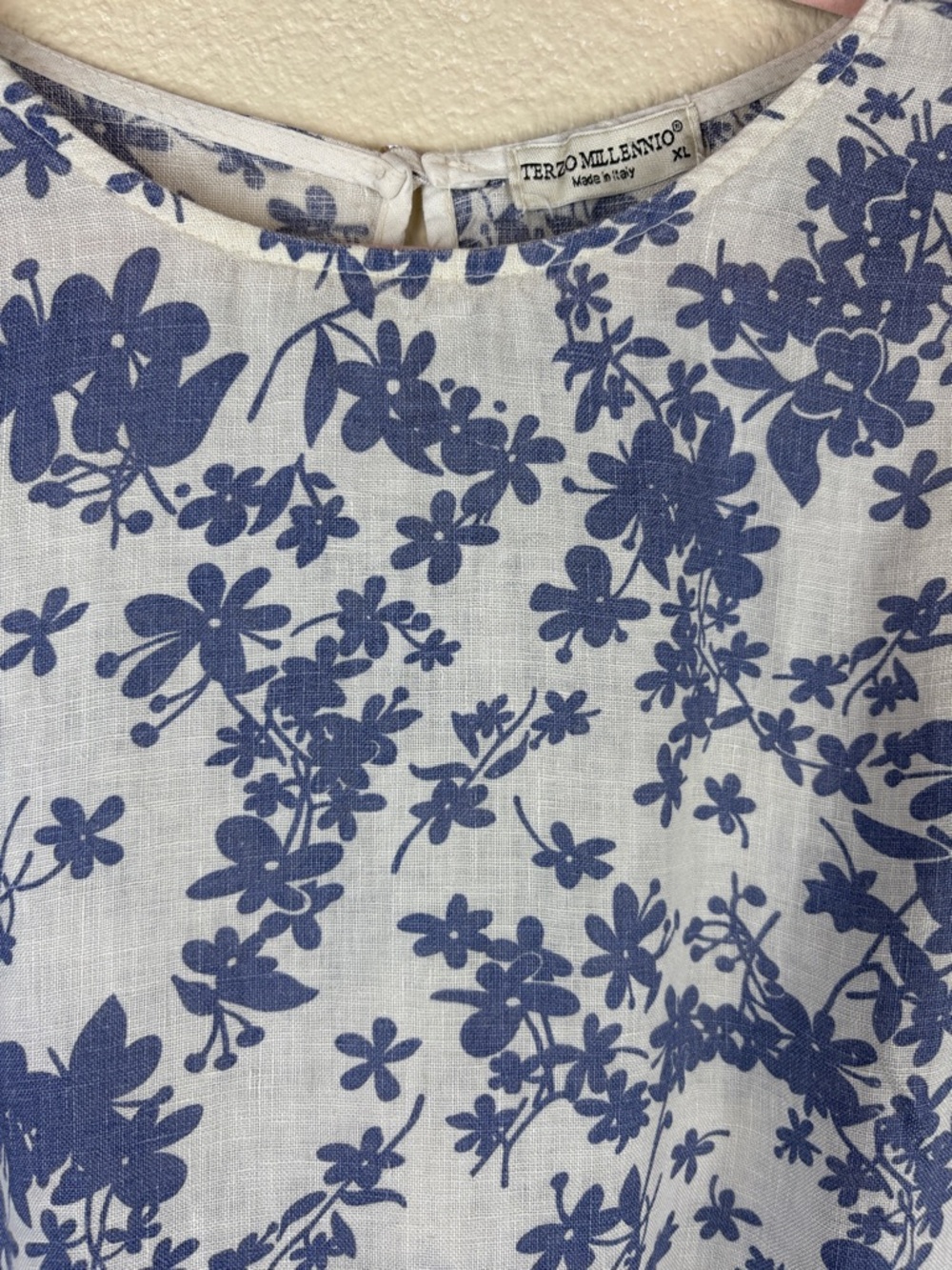 Terzo Millennio Italy 100% Linen Ivory Blue Floral Sleeveless Shift Dress Sz XL - Picture 3 of 14